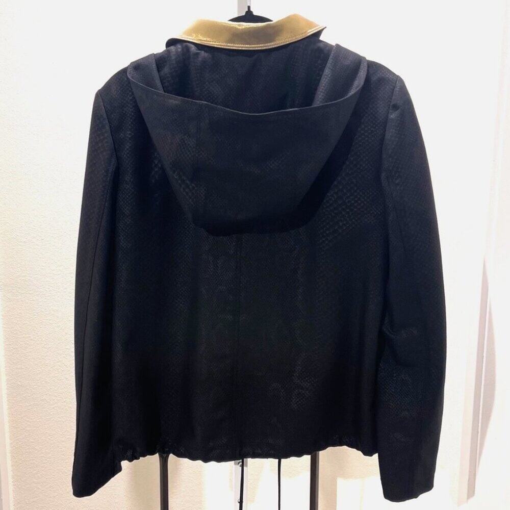 St John Collection Women Black Snakeskin Embossed Hooded Jacket Gold Trim S - Picture 3 of 8